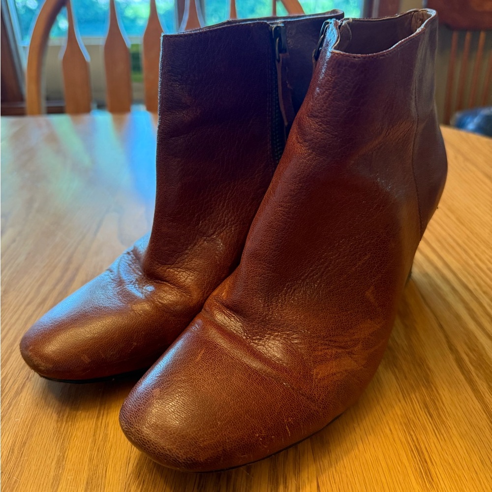 Women's Brown Leather Nine West Ankle Boots
